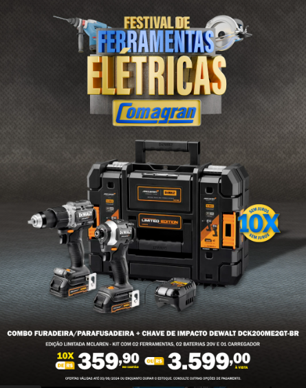 foto de COMBO FURADEIRA/PARAFUSADEIRA + CHAVE DE IMPACTO DEWALT DCK200ME2GT-BR