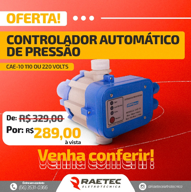 foto de CONTROLADOR AUTOMÁTICO DE PRESSÃO CAE-10 110 OU 220 VOLTS